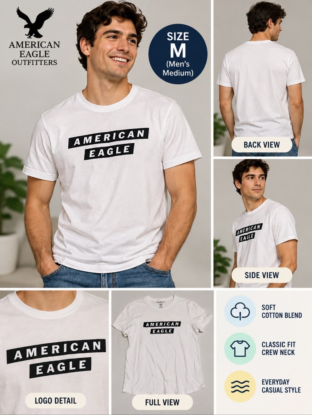 American eagle mens medium white short sleeve shirt #20